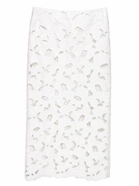 H&M White Floral Cutout Midi Skirt